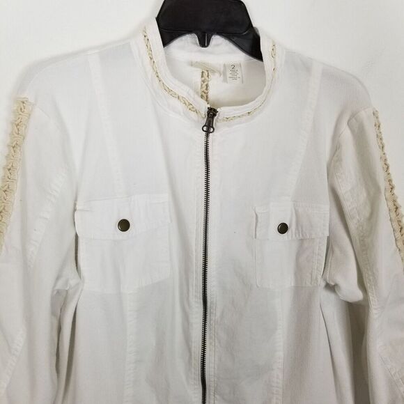 Chico’s Zenergy Women Alabaster Lace Trim Jacket Sz L White Zip Up Lightweight - Picture 2 of 9